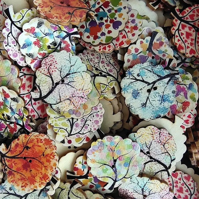 Creative Leaf Button Two-hole Button Creative Shaped Wooden Button Handmade pack of 6