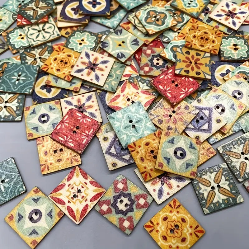Bohemian Wooden Buttons mixed pk of 6