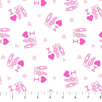 At the Ballet, Heart Ballet, White 7 Pink by the yard from Northcott