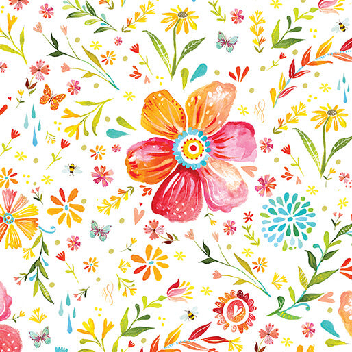 Posies White by Katie Daisy for Benartex