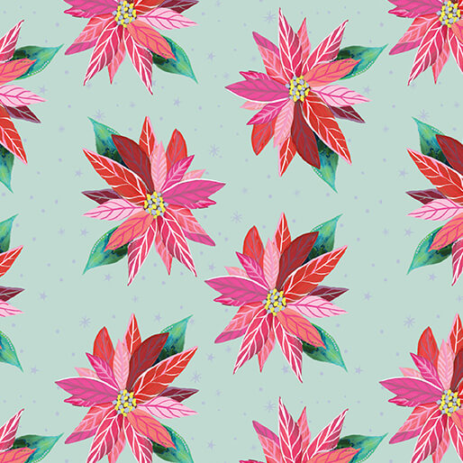 Painterly Poinsettia Light Turquoise by Katie Daisy for Benartex
