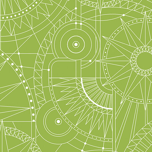 Cityscape City Blueprint green by Amanda Murphy, by the yard