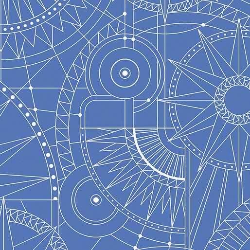 Cityscape City Blueprint Blue by Amanda Murphy, by the yard
