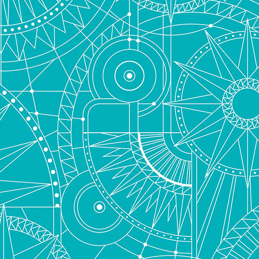 Cityscape City Blueprint Teal by Amanda Murphy, by the yard