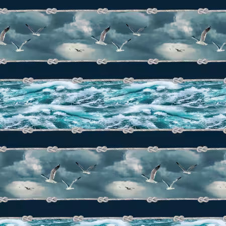 Blue/ White Border Stripe 8 Inch repeat by the yard from Henry Glass