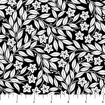 Ebony & Ivory from Northcott, Black mini leaf by the yard