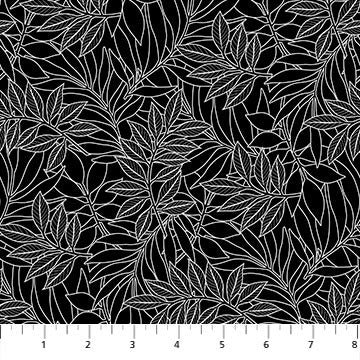 Ebony & Ivory from Northcott, Black Leaf by the yard