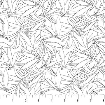 Ebony & Ivory from Northcott, White Leaf by the yard