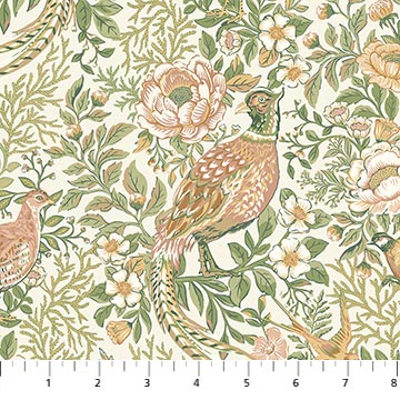 Ornithology from Northcott, Pheasant Grove, Cream Multi by the yard