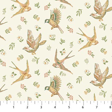 Ornithology from Northcott, Soaring Cream Multi Multi by the yard