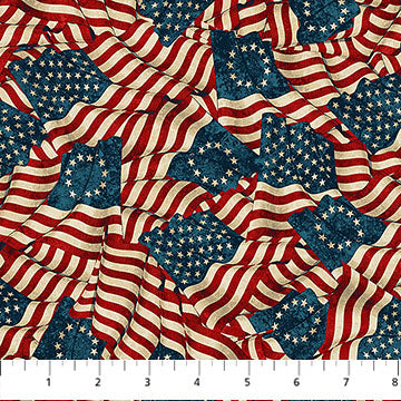 Stonehenge America 250 Beige Multi Flags, by the yard
