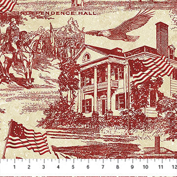 Stonehenge America 250 Red Beige Toile, by the yard