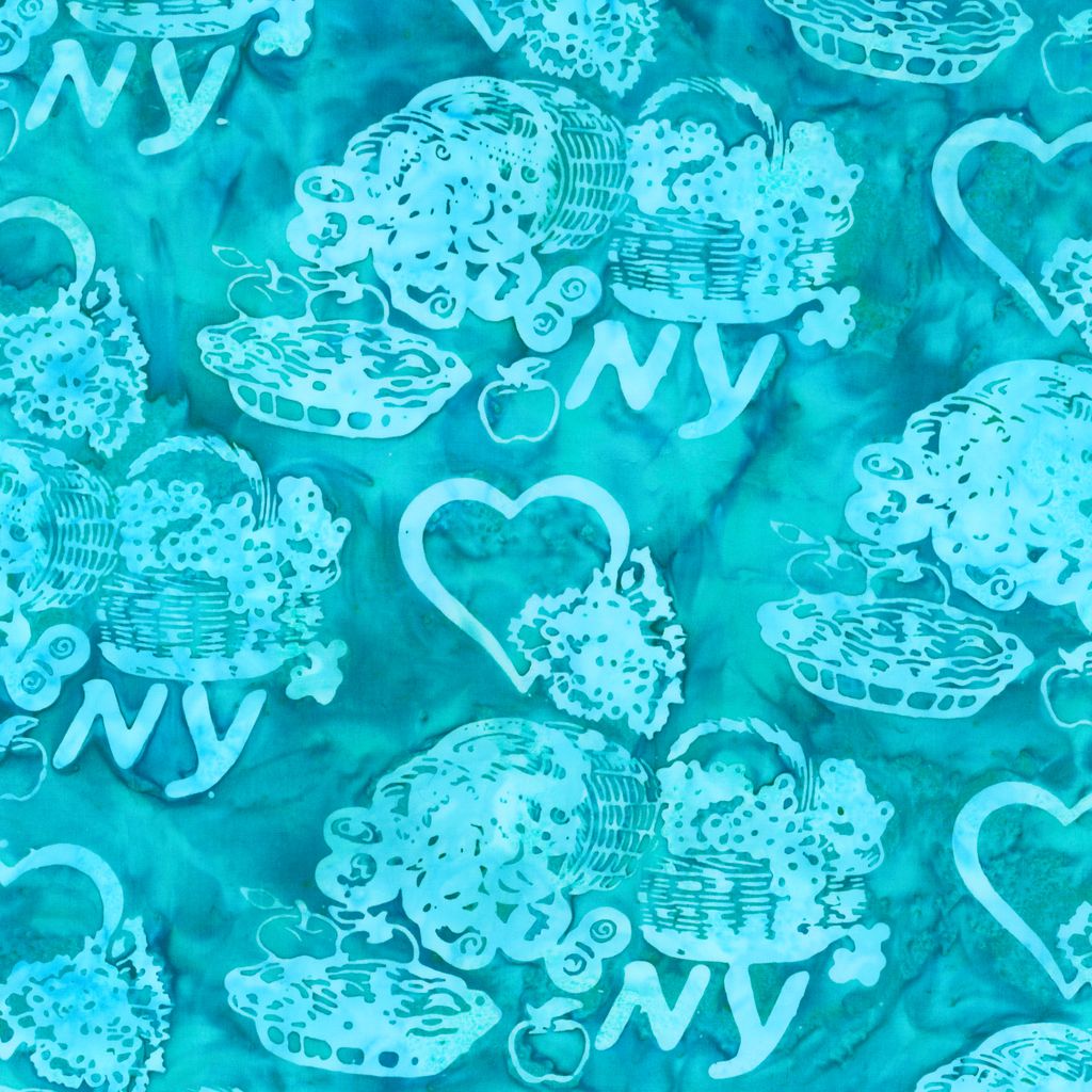 All New York Shop Hop, Heart NY Large Aqua Batik from Riley Blake, by the yard