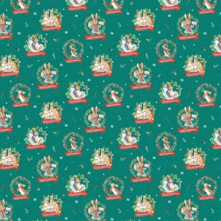 Peter Rabbit Christmas-Christmas Greetings, by the yard