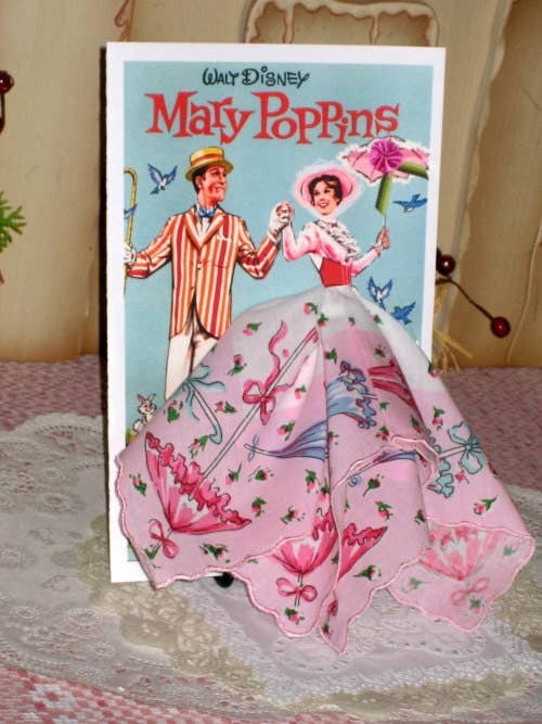 Mary Poppins Hanky Card: Pink Parasols