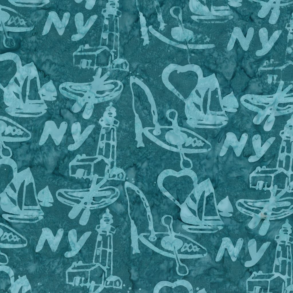 All New York Shop Hop,Heart NY Small Tempo Teal Batik from Riley Blake, by the yard