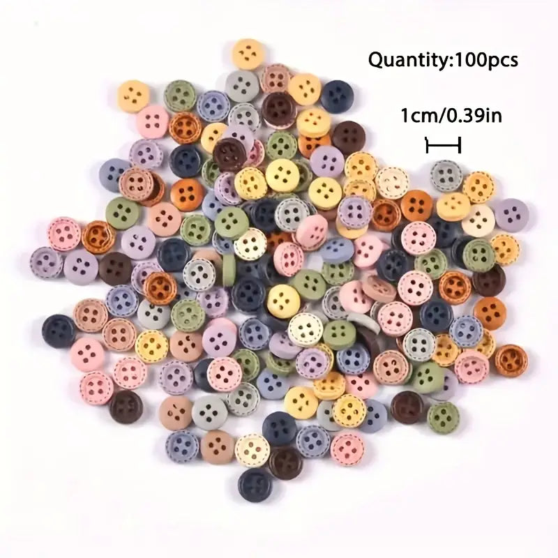 Multicolor Four Holes Wooden Buttons pack of 10