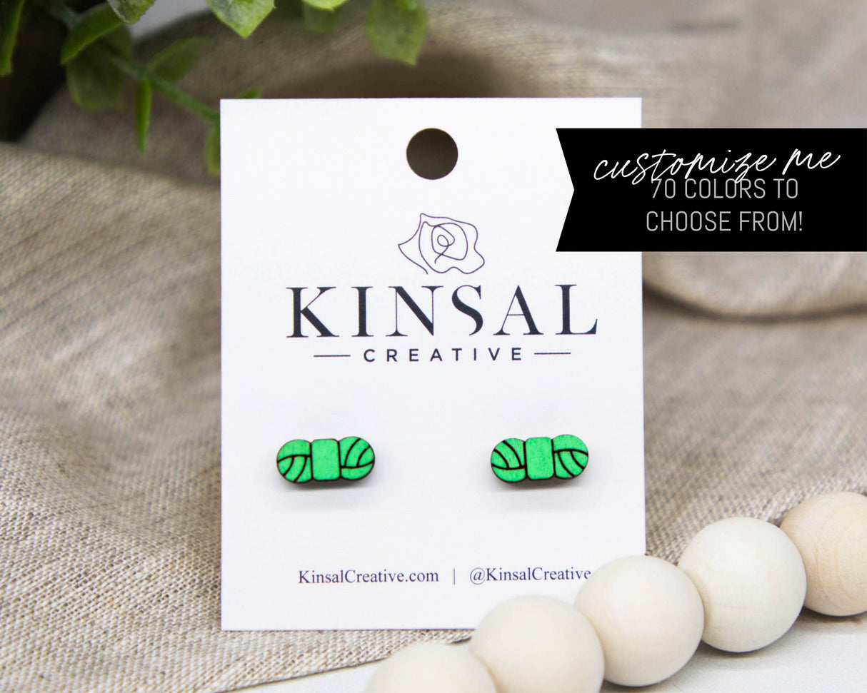 Yarn Customizable Wood Stud Earrings: Apricot