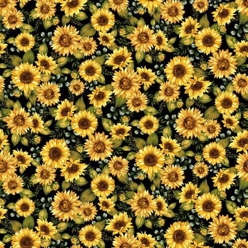7694-99 Black || Seeds of Gratitude Large Sunflower, by the yard