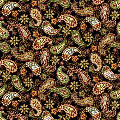 7695-99 Black Multi || Seeds of Gratitude Large Paisley, by the yard