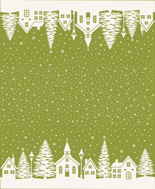 Buon Natale Pine Christmas Village Double Border Print 36" x 44" Border Houses Snowflakes Silhouettes 35407 16 Moda by the yard