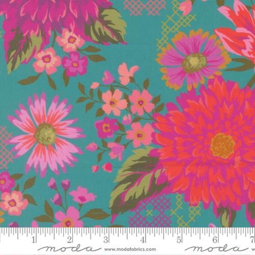 Parlor Happy Blooms Teal 11960 15 Moda by the yard