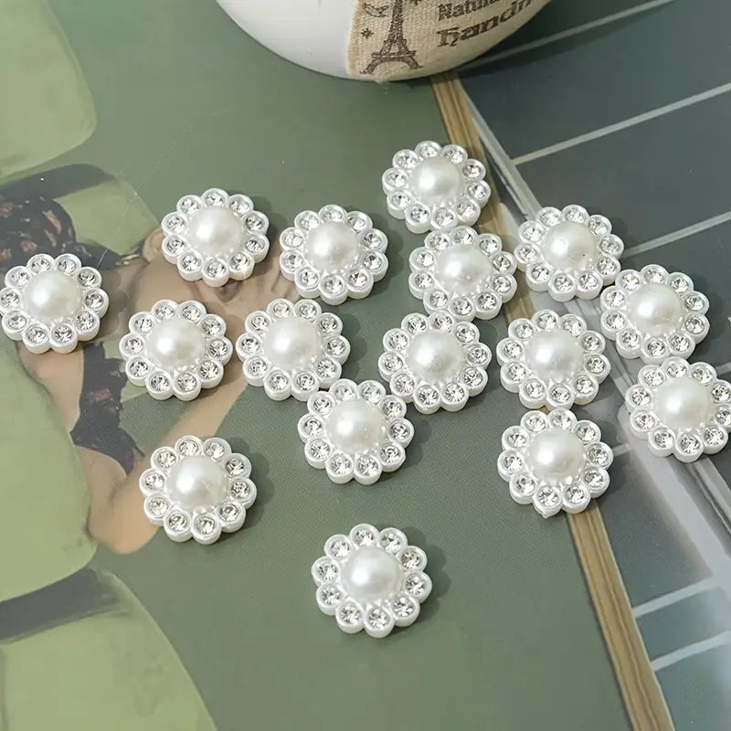 White Resin Buttons | 14mm Transparent Floral Design with Five Petals pack of 8