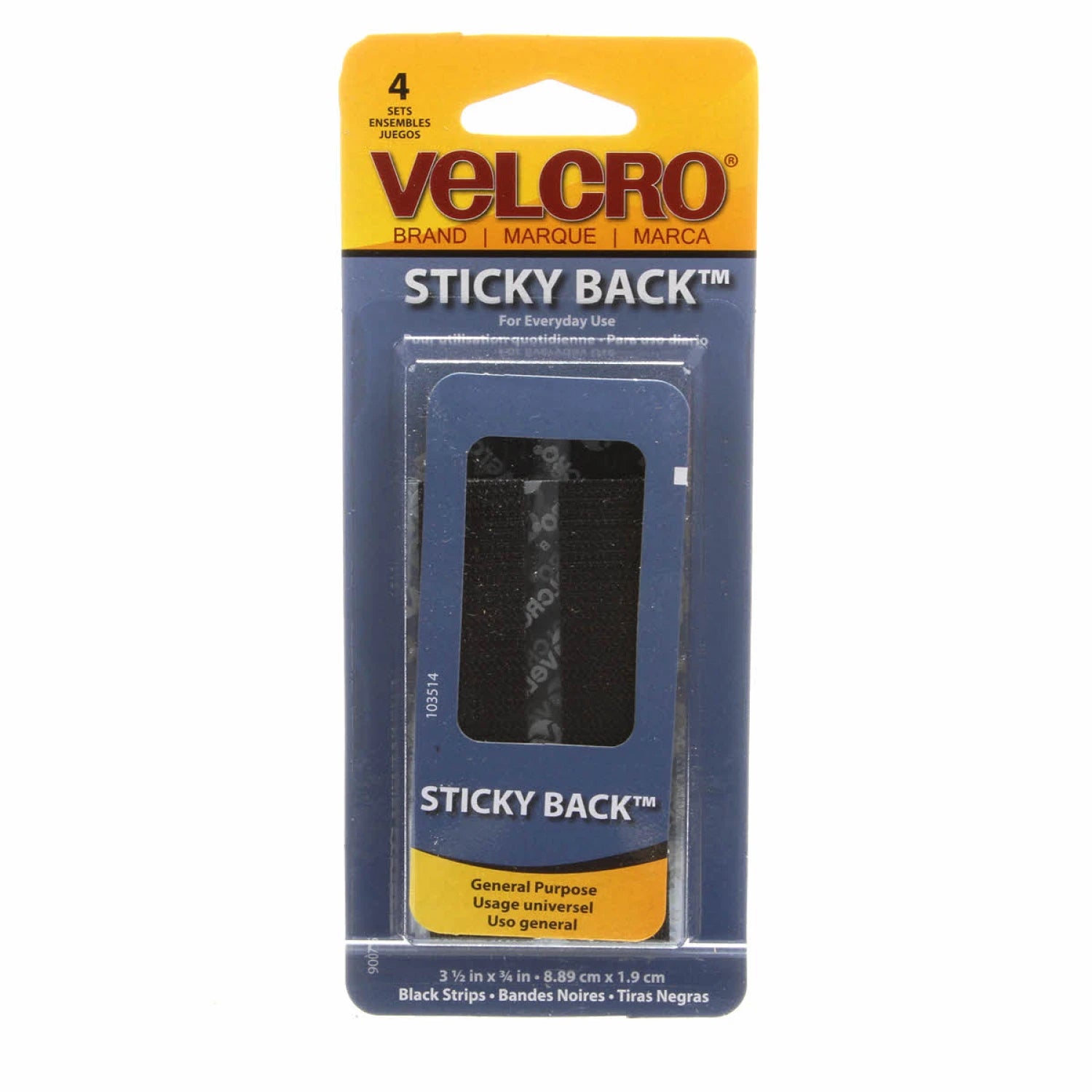 VELCRO® Brand Fastener Sticky Back Strip Black 3 1/2in