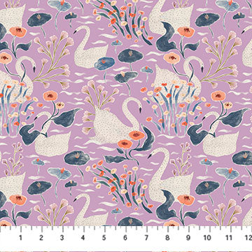 Alpine Bliss by Figo- lilac swans, by the yard