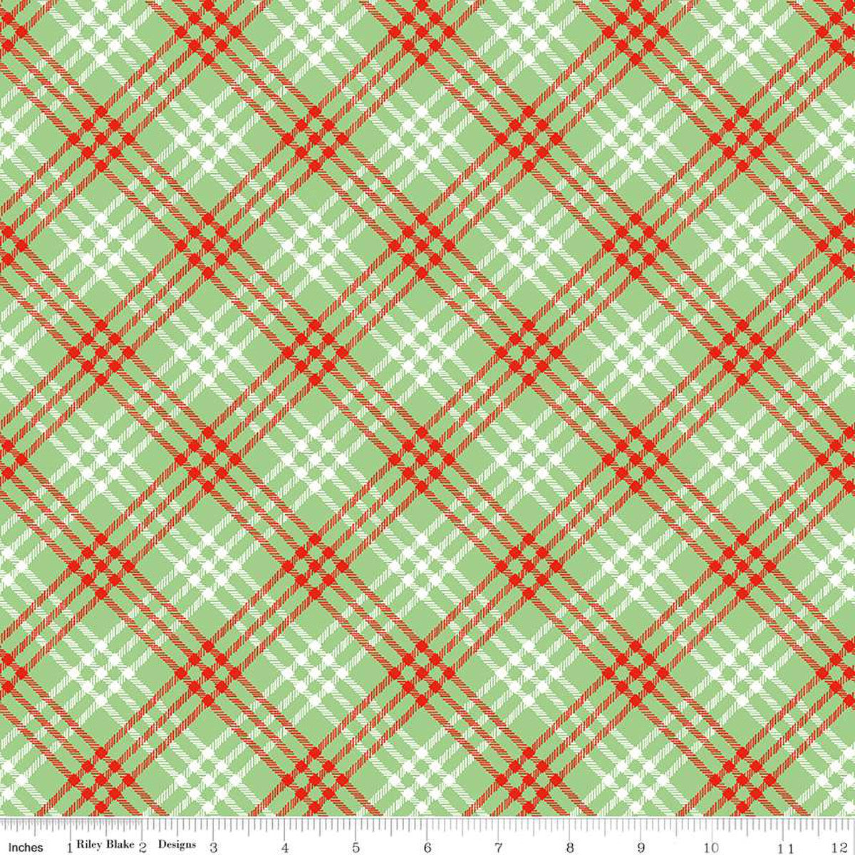 Christmas Joys Plaid Green fabric by the yard