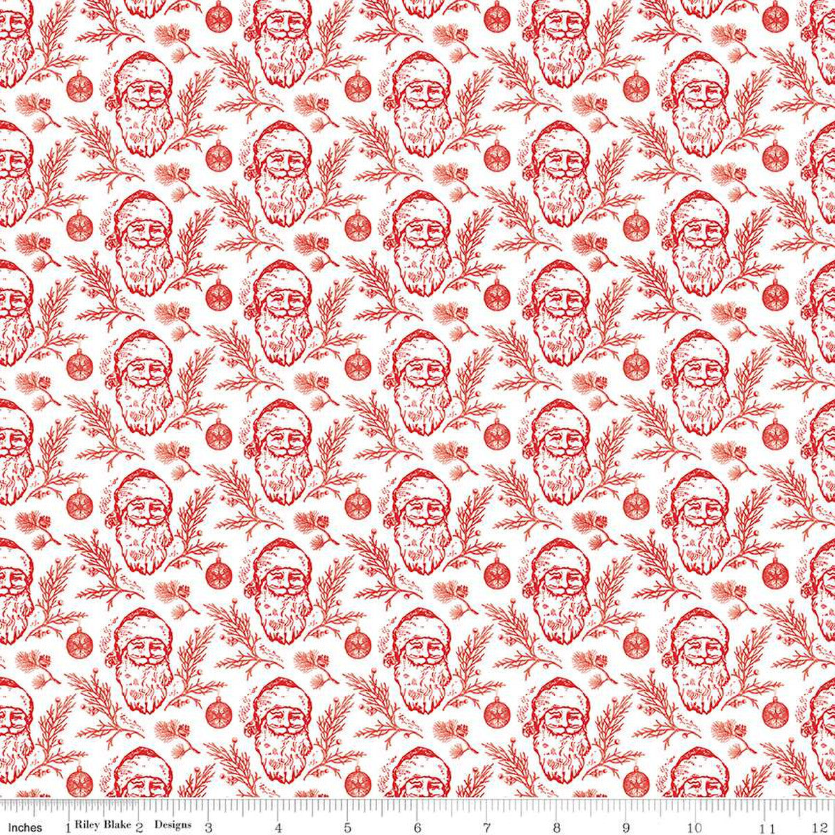 Peace on Earth, White Santas, by Riley Blake