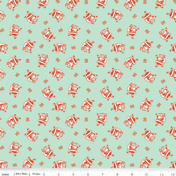 Holiday Cheer Ho Ho Santas Mint by the yard