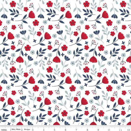 American Beauty by Riley Blake, All over floral print White by the yard