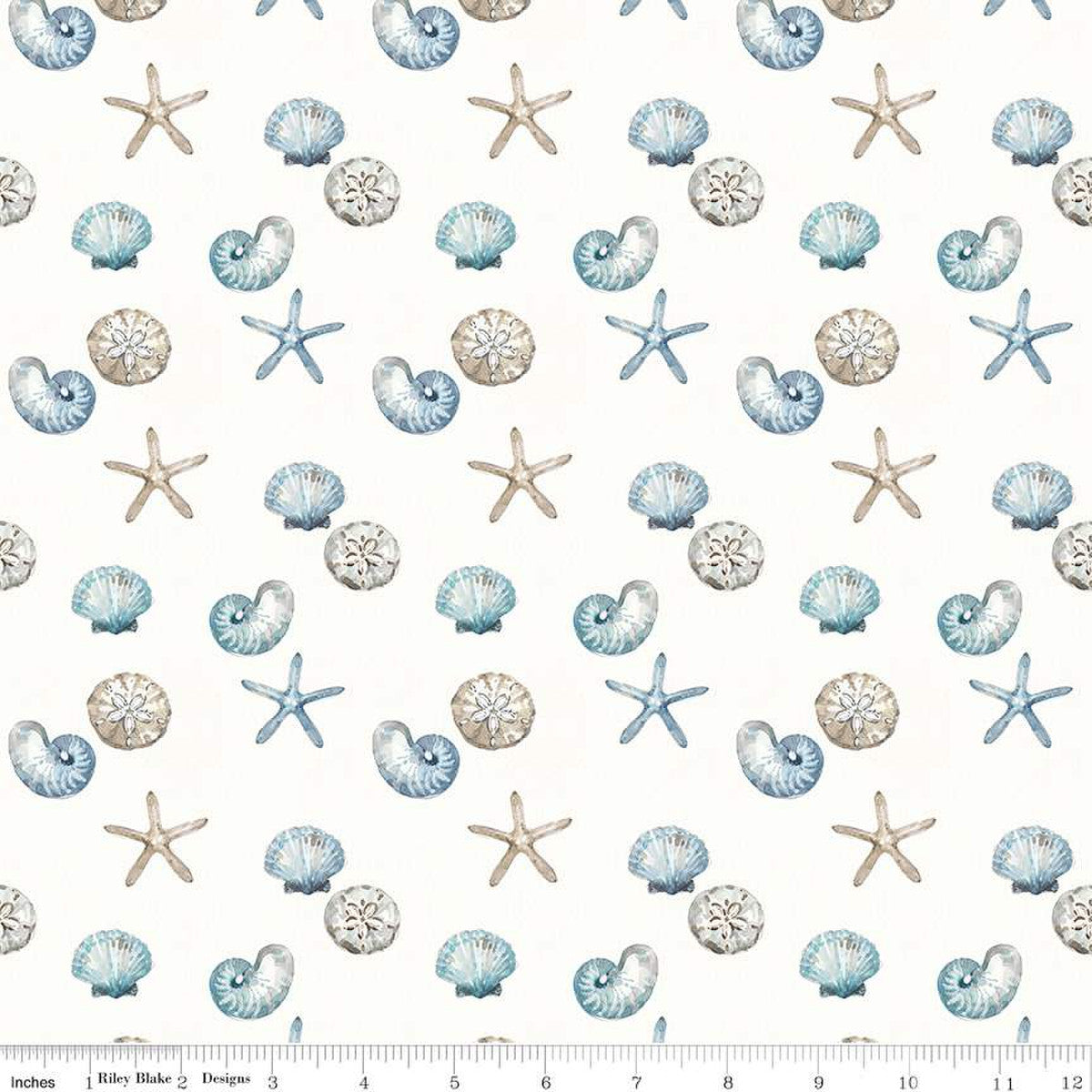 Blue Escape Coastal Shell Toss Off White by the yard
