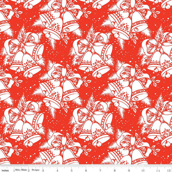 Jingle Bells, Christmas Bells Red for Riley Blake by the yard