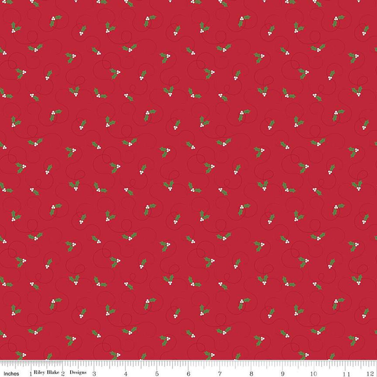 More Christmas Wishes Holly Red by the yard from Riley Blake