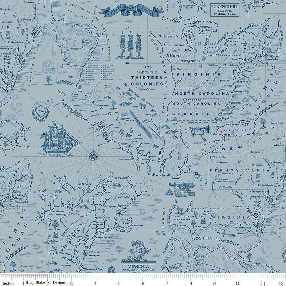 Independence Colonial Map Blue from Riley Blake by the yard