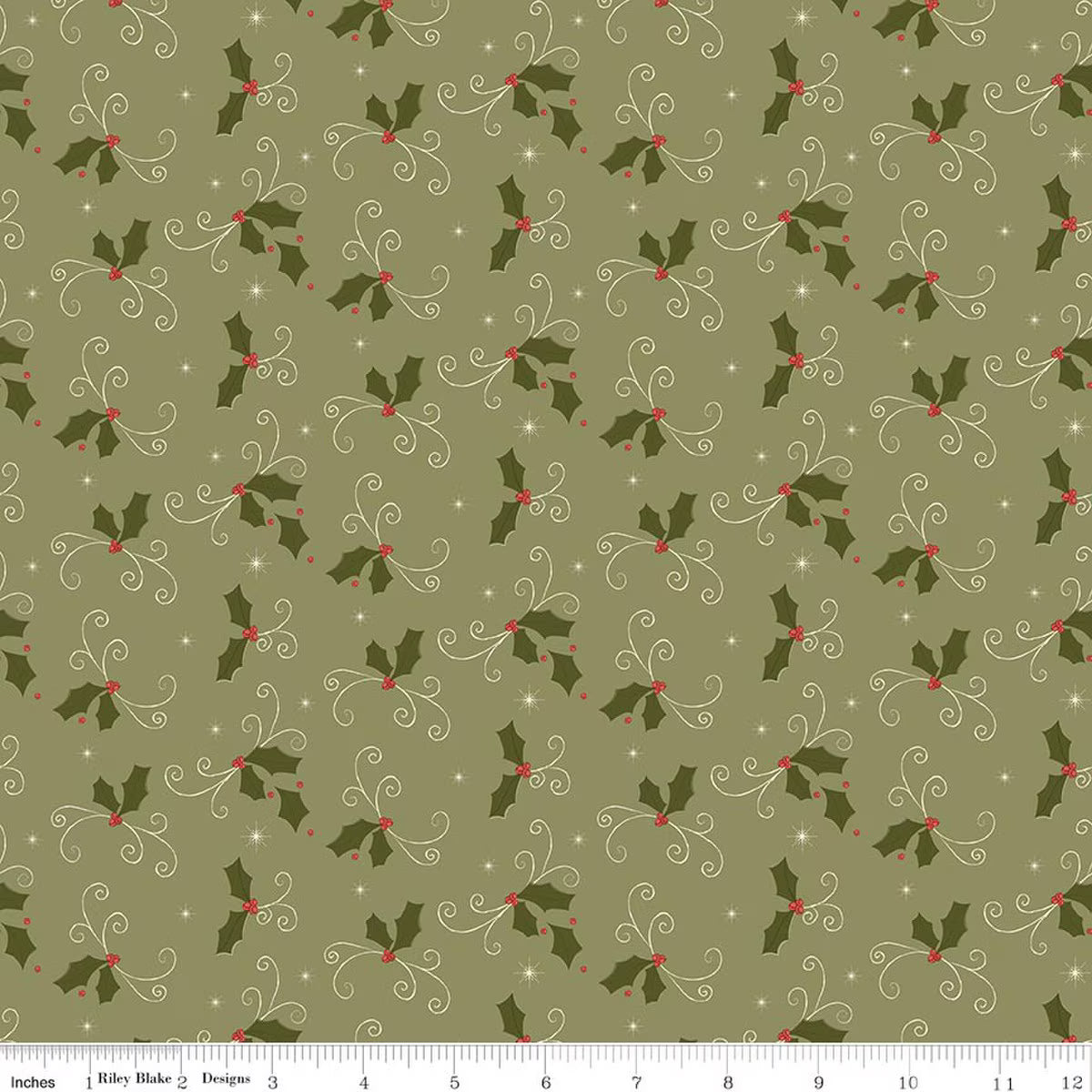 Christmas Greetings Holly Spruce from Riley Blake Designs, by the yard