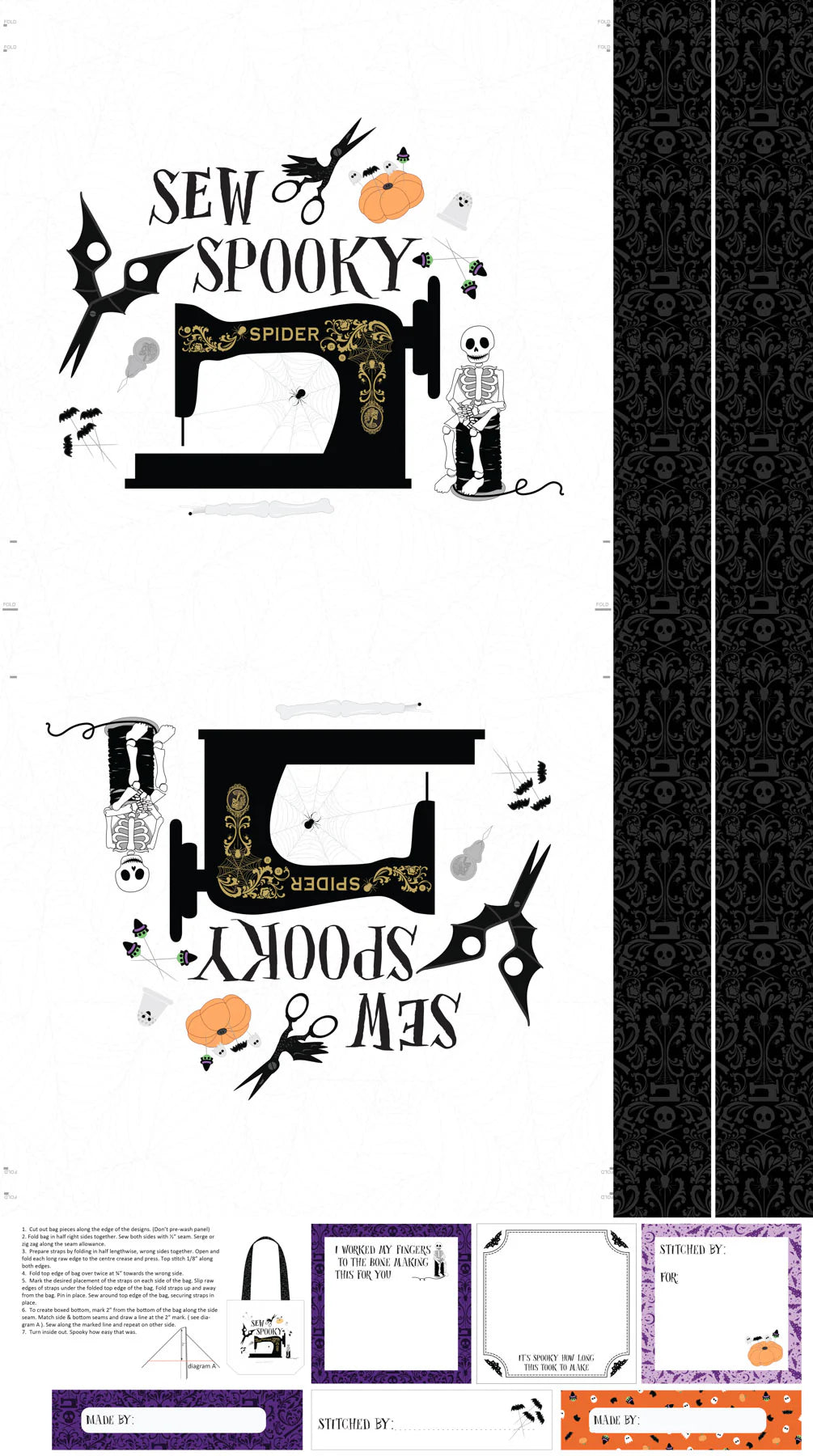 FIGO - Mr. Bones Sews - PANEL - Canvas - Spooky Tote - White - PL1035-