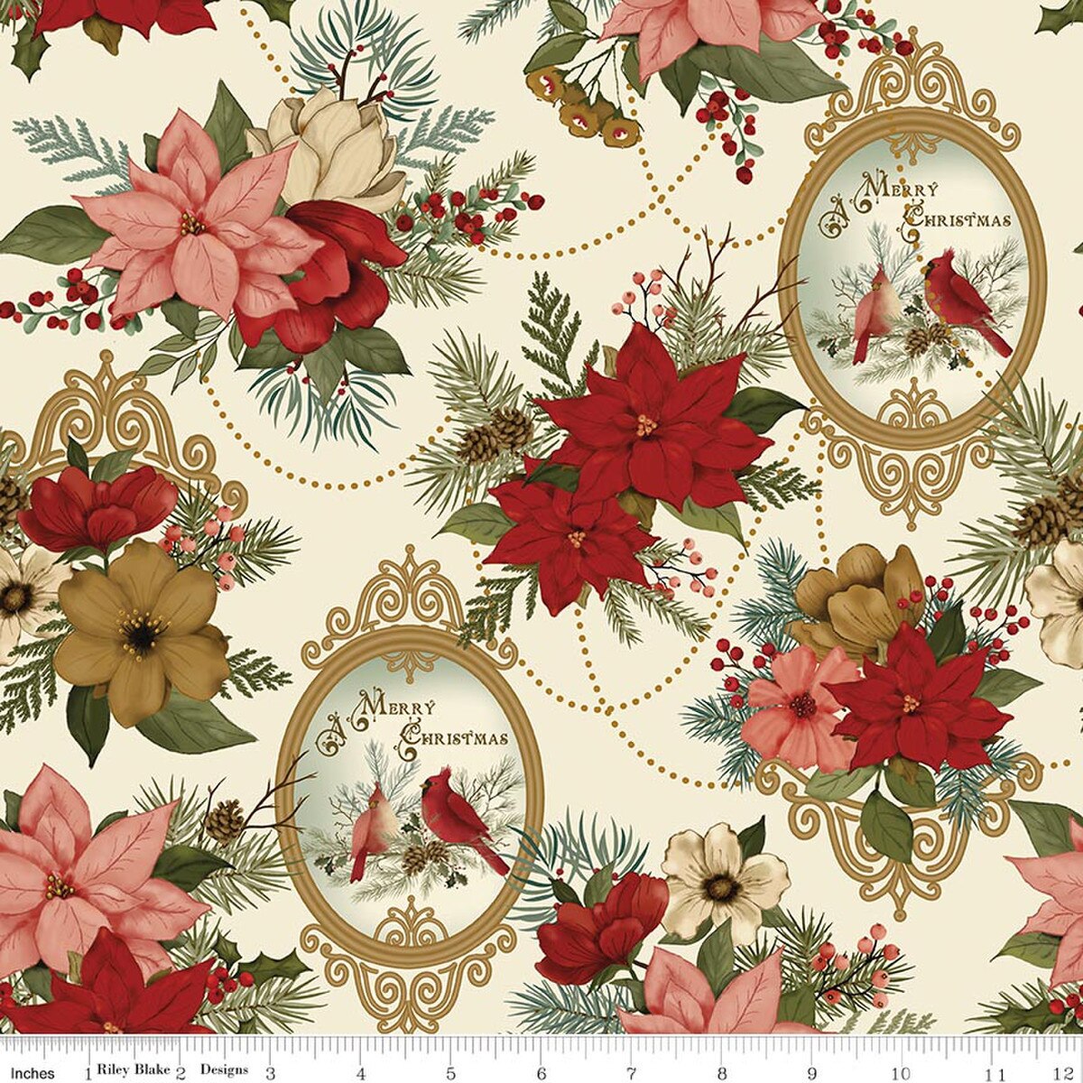 Christmas Greetings Main Cream from Riley Blake Designs, by the yard