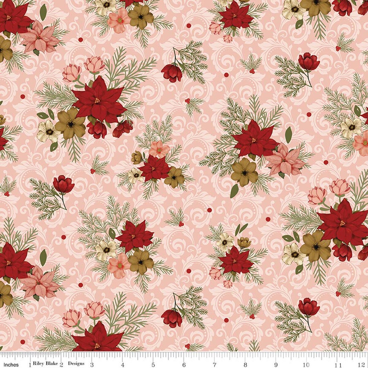 Christmas Greetings Floral Pink from Riley Blake Designs, by the yard