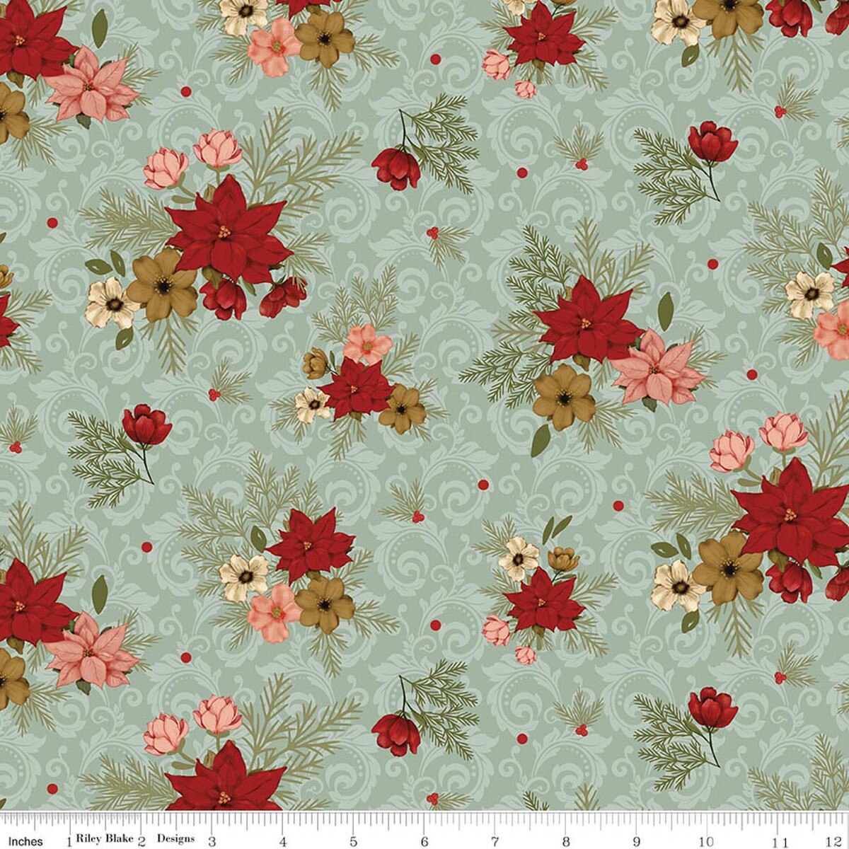 Christmas Greetings Floral Sage from Riley Blake Designs, by the yard