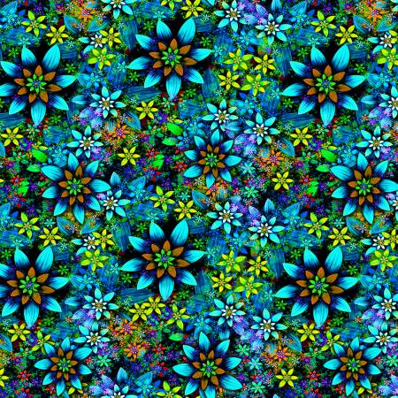 Eclectic, Blue Electric packed floral from Timeless Treasures by the yard