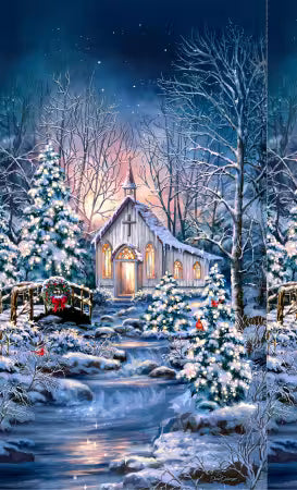 Multi Holiday Chapel 24in panel from Timeless Treasure