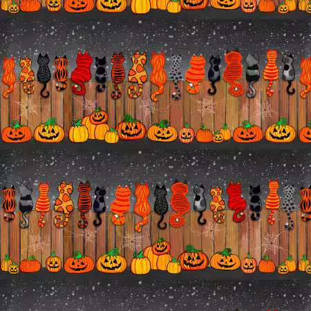 Spooky Spooky Cats On Fence by the yard from Timeless Treasures