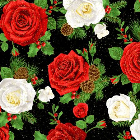 Black Roses & Pinecorn Bouquet Metallic