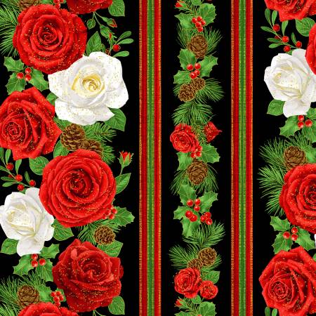 Black Metallic Winter Rose 11" Stripe