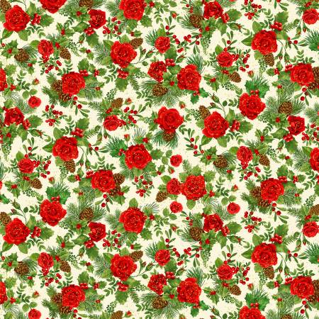 Cream Small Winter Rose Bouquet Mettallic