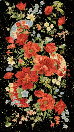 Black Imperical Bloom Panel 24in w/Metallic by the panel