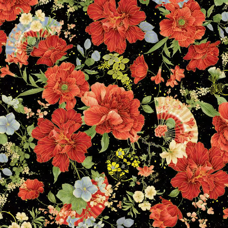 Jet Imperial Bloom w/Metallic by the yard from Timeless Treasures